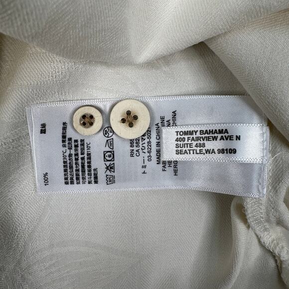 Tommy Bahama 100% Silk Camp Shirt Men L Cream Tropical Floral Jacquard Button Up - Picture 12 of 13